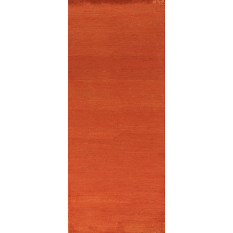 Solid / Modern Gabbeh Runner Rug Hand-Knotted Wool Carpet - 3'0" x 9'9"