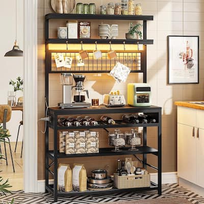 Bakers Rack with Power Outlet 6-Tier Coffee Bar Microwave Stand