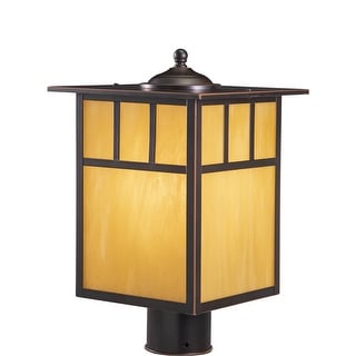 Mission 1L Bronze Outdoor Rectangle Post Light Honey Glass - 9-in W x 15-in H x 9-in D