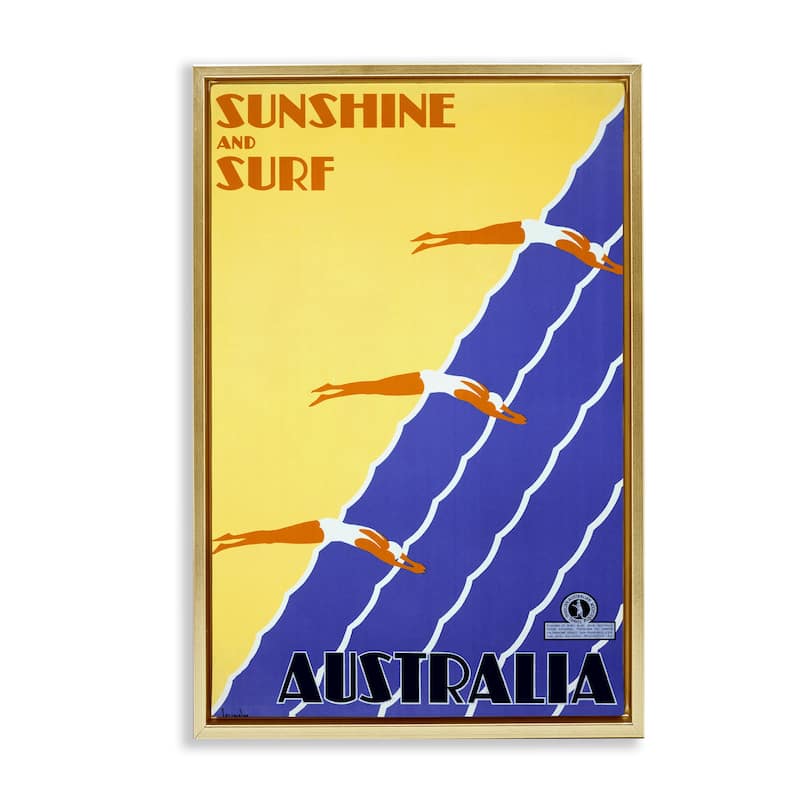 Stupell Sunshine & Surf Australia Framed Floater Canvas Wall Art Design By Marcus Jules - 17 x 25 - Gold