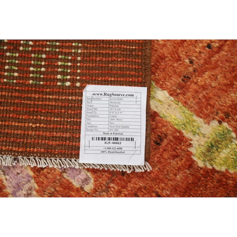 Moroccan Oriental Area Rug Handmade Geometric Wool Carpet - 6'9" x 9'9"