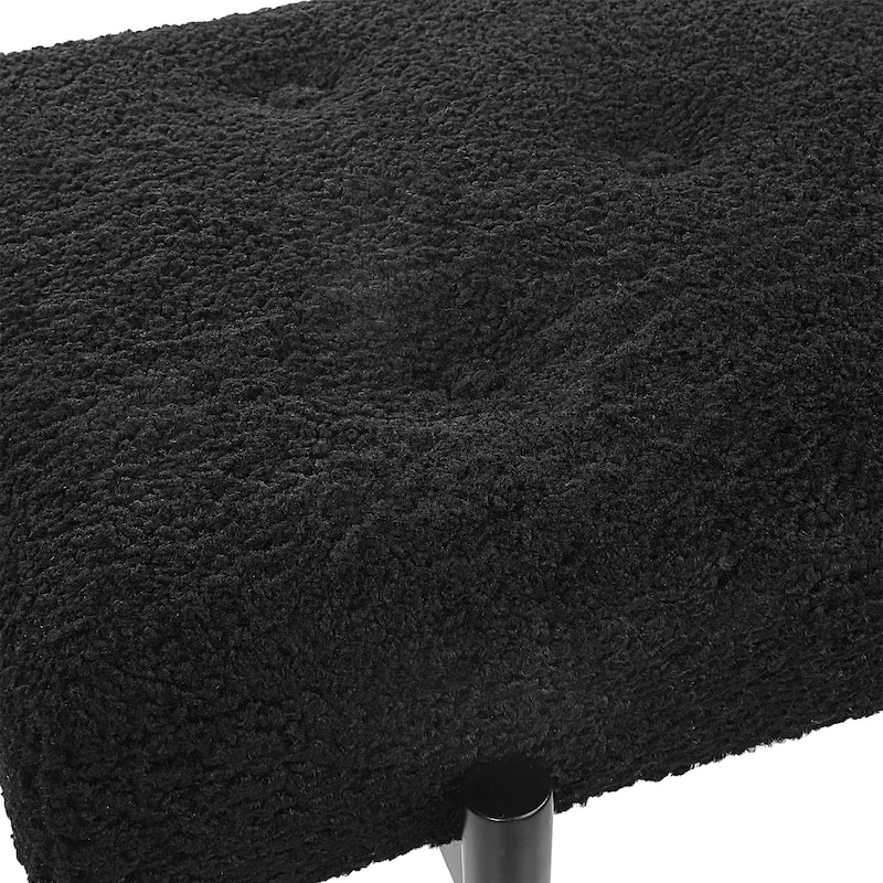 Plush Button Tufted Shearling Accent Bench - 49.5" - Black