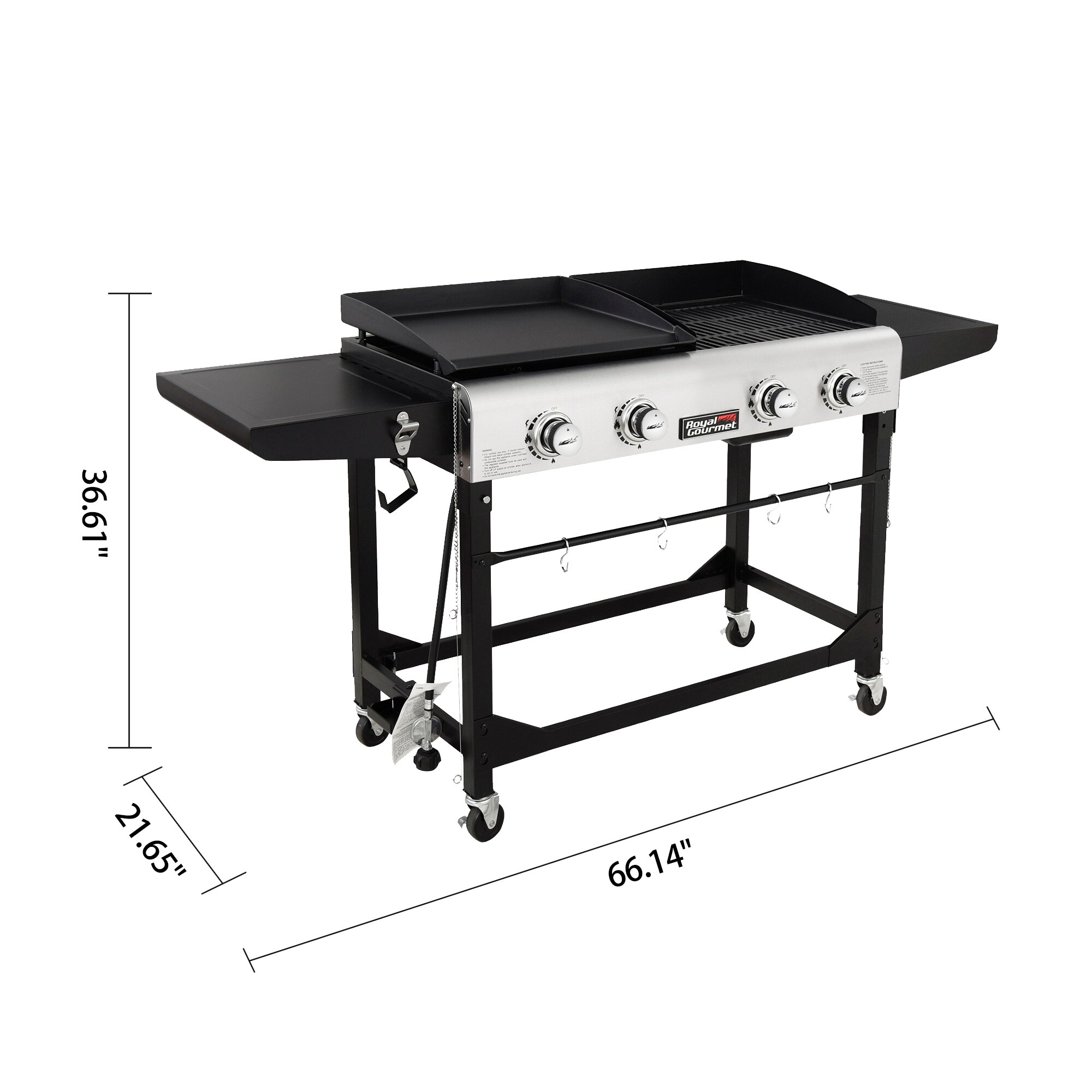 Royal Gourmet 4 Burner Portable Flat Top Gas Grill and Griddle Combo with Folding Legs Black Silver