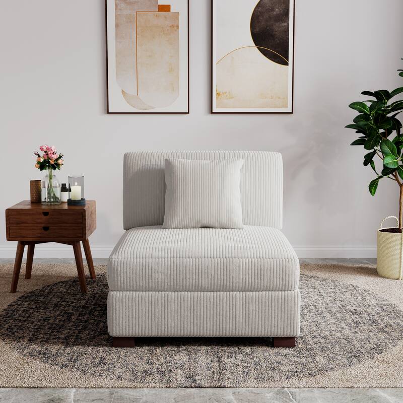 Upholstered Corduroy Modular Sectional Sofa with 2 throw pillows
