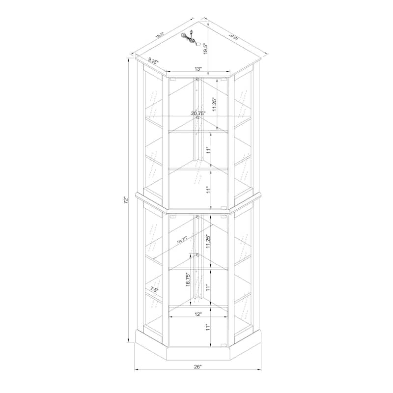 6-Shelf Corner Curio Display Cabinet with Lights, Mirrors, and Adjustable Shelves