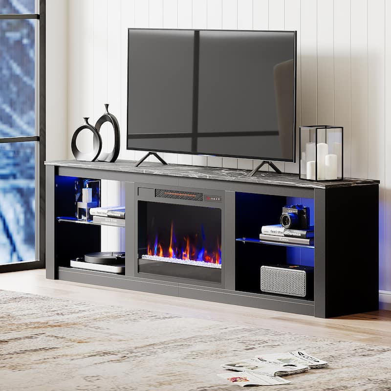 TV Stand for TVs up to 75" with Fireplace, LED Entertainment Center - 71 inch