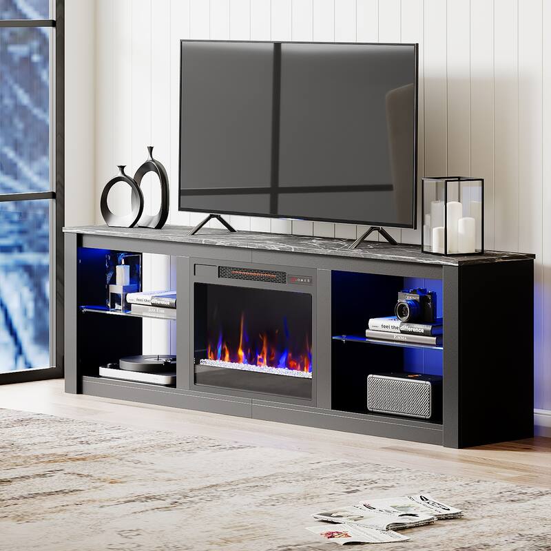 TV Stand for TVs up to 75" with Fireplace, LED Entertainment Center - 71 inch