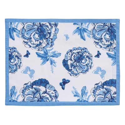 Patricia Heaton Home Blue Florals And Flitters Reversible Placemat Set of 4 - 19 x 14 x 0.1