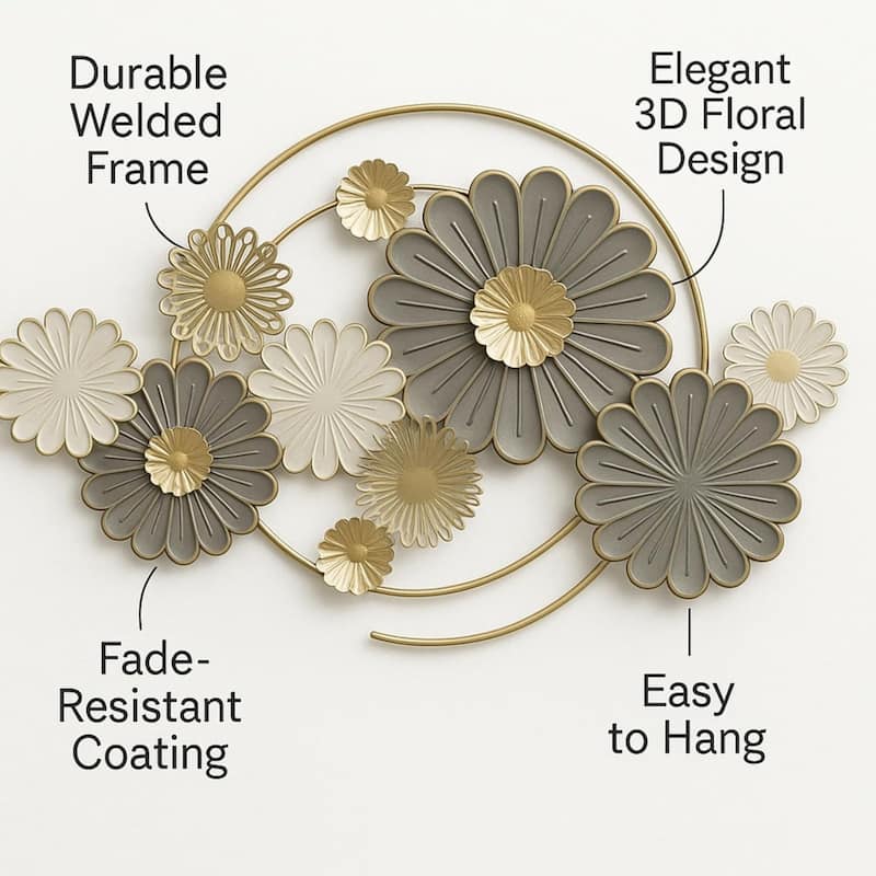 Aria Home Oversized Floral Metal Wall Art Gold Horizontal Sculpture