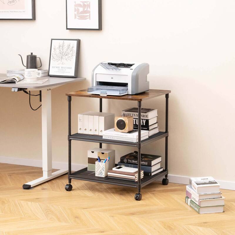 Costway 3-Tier Printer Stand Rolling Fax Cart with Adjustable Shelf & - See Details