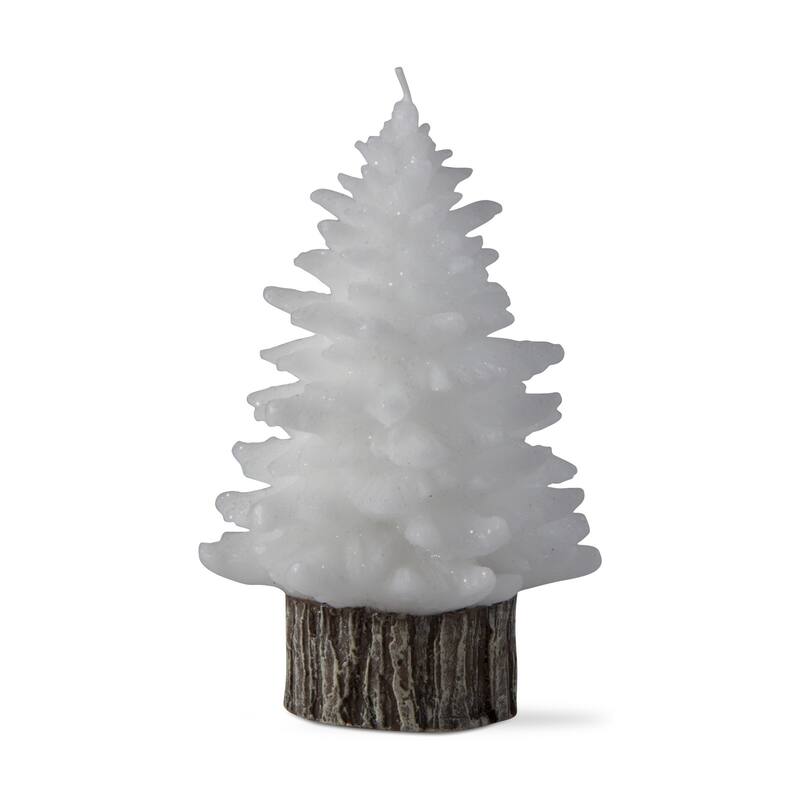 Spruce Med Rustic Tree Candle White Wax 36hr Burn Time Sculpted Novelty Candle for Christmas 7.5in H x 4.5in Dia