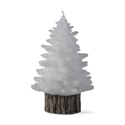 Spruce Med Rustic Tree Candle White Wax 36hr Burn Time Sculpted Novelty Candle for Christmas 7.5in H x 4.5in Dia