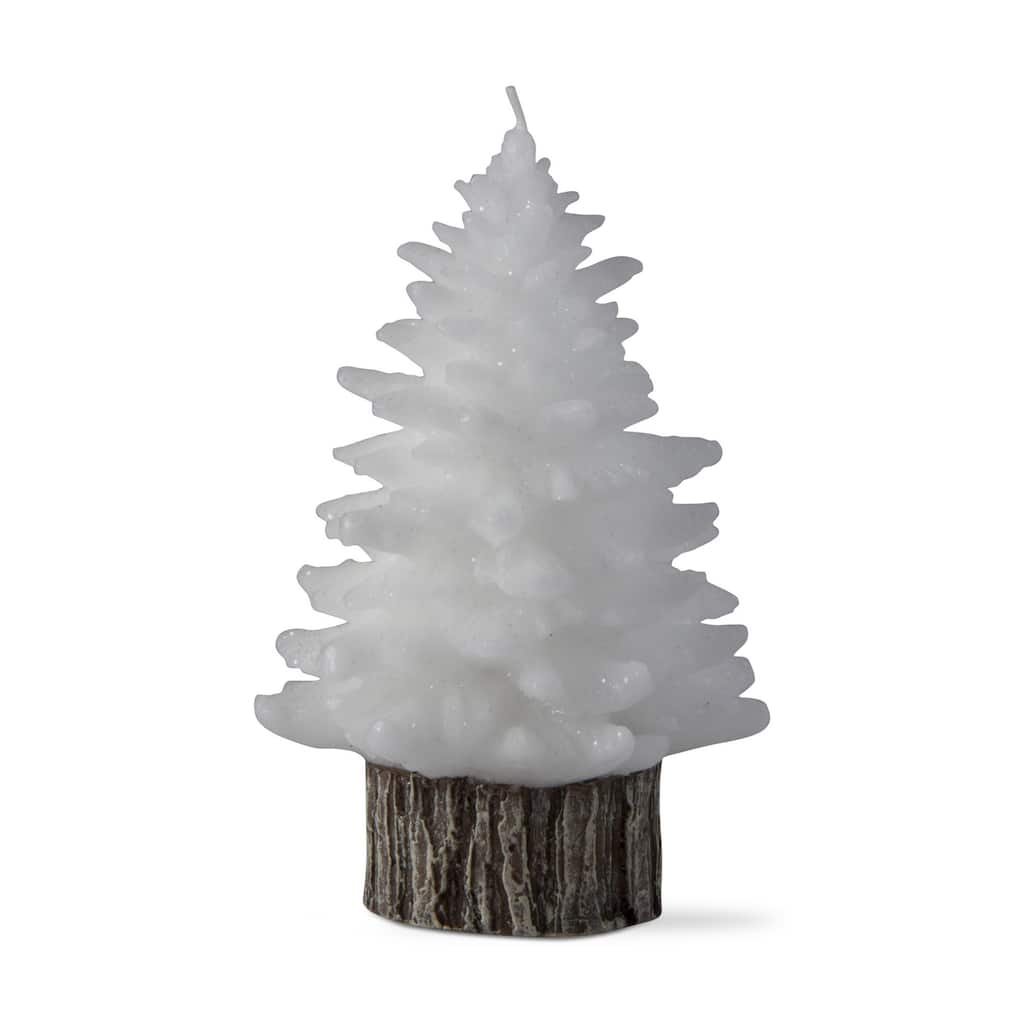 Spruce Med Rustic Tree Candle White Wax 36hr Burn Time Sculpted Novelty Candle for Christmas 7.5in H x 4.5in Dia