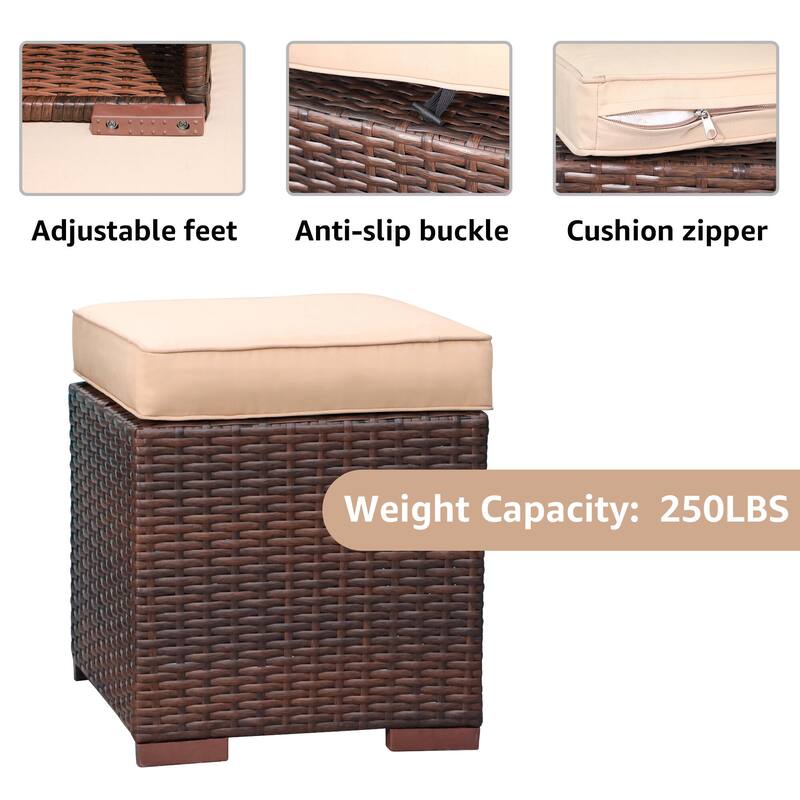 Outdoor Cushioned Wicker Ottomans (Set of 2)