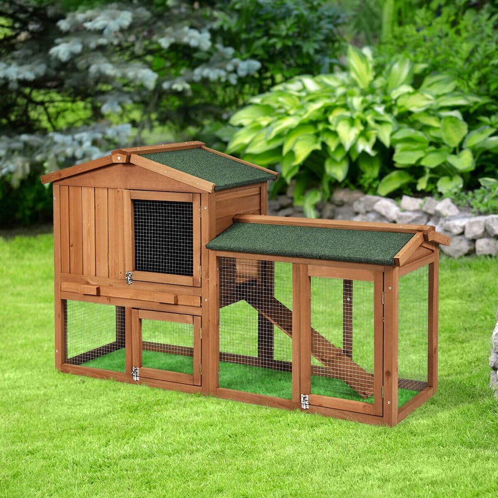 58" Wooden Rabbit Hutch Large Chicken Coop Weatherproof