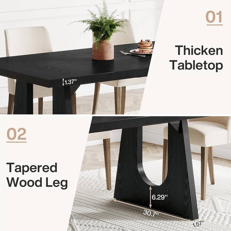 71" Farmhouse Black Dining Table Rustic Rectangular Solid Wood Legs