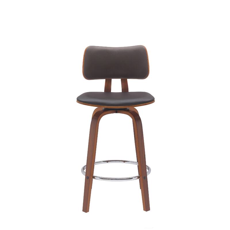 Faux Leather Armless Counter Height Bar Chair with Wood Frame, Swivel and Footrest