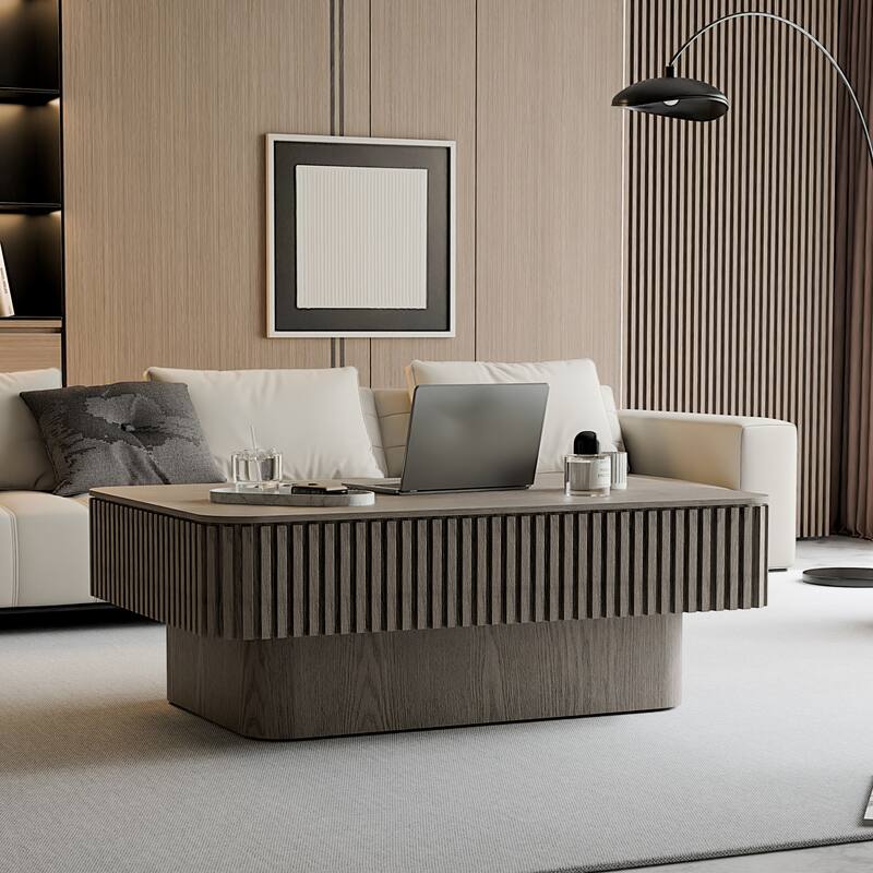 GDF Studio - Modern Wooden Veneer Lift-Top Coffee Table with Fluted Design & Storage - 38.6''