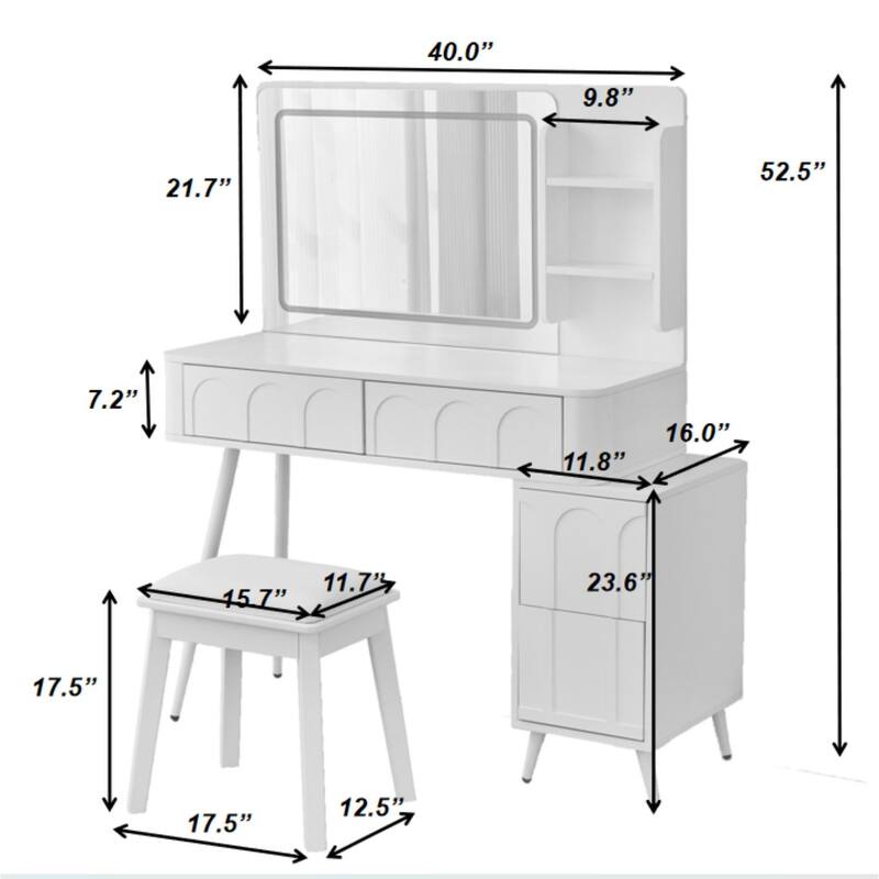 Makeup Vanity Desk with LED Lights Mirror and Stool