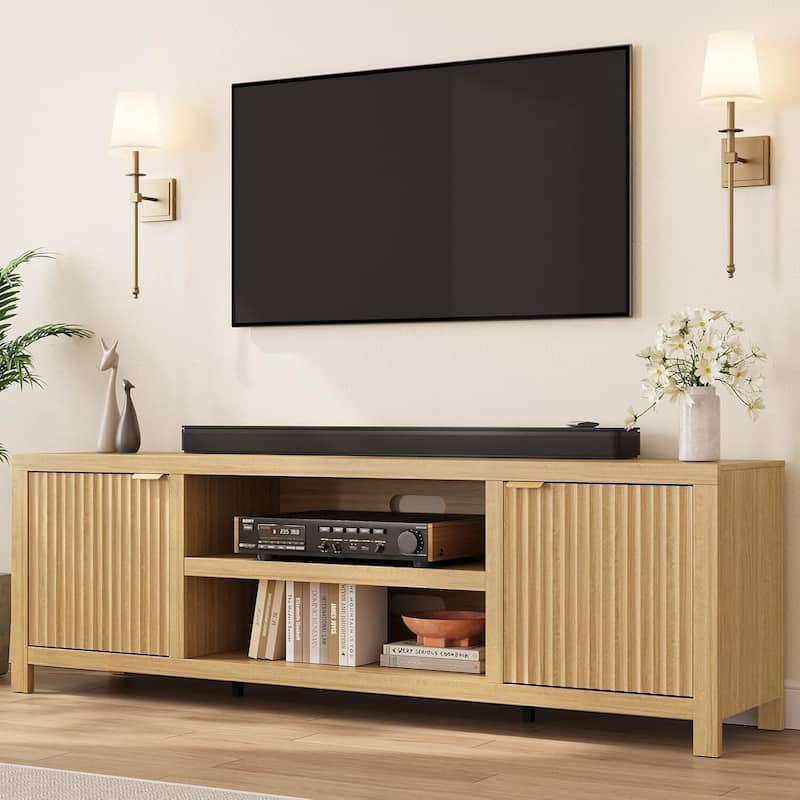 Fluted TV Stand for 80 inch TV, Entertainment Center with Adjustable Shelves - N/A
