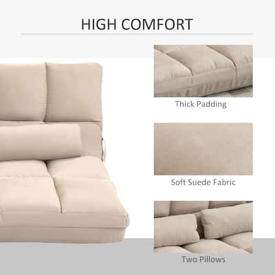 Convertible Floor Sofa Chair, Folding Couch Bed, Guest Chaise Lounge with 2 Pillows, Adjustable Backrest and Headrest
