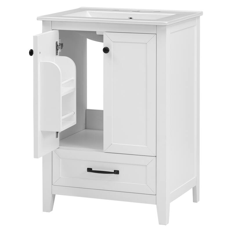 24 in. W x 18.3 in. D x 35 in. H Single Sink Freestanding Bath Vanity in White with White Ceramic Sink