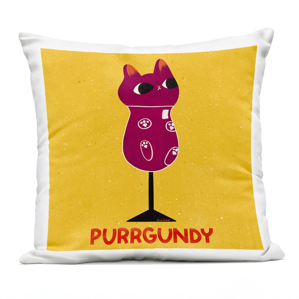 Stupell Purrgundy Cat Wine Printed Outdoor Throw Pillow Design by Carrie Cantwell