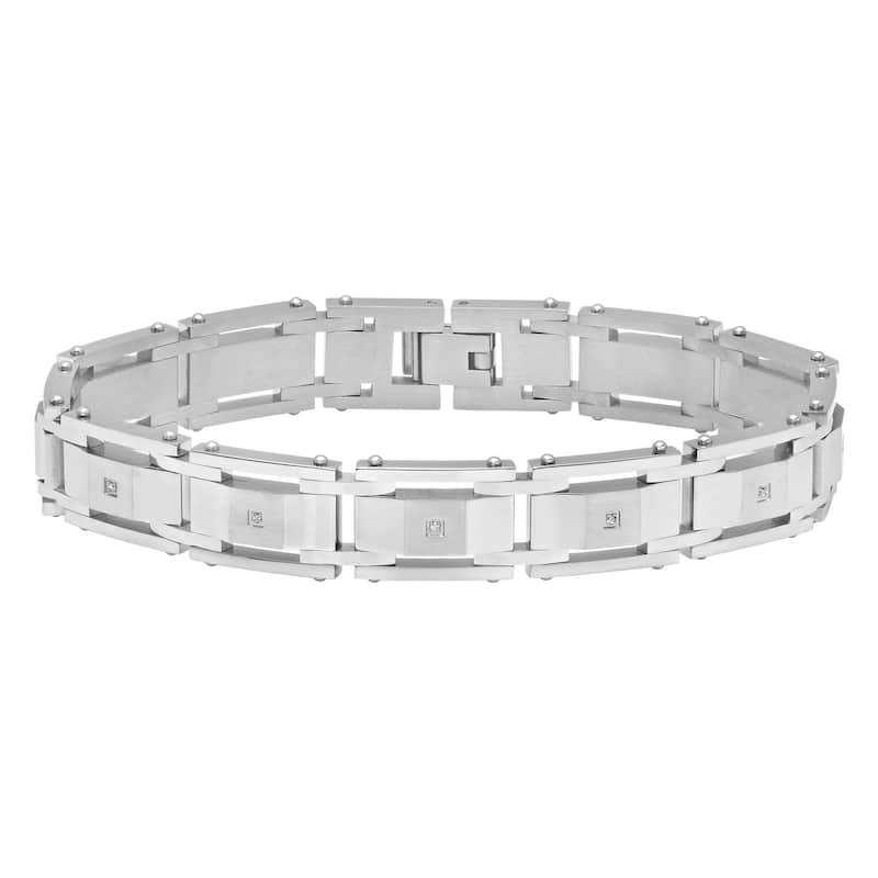 Steel Nation Stainless Steel Diamond Link Bracelet 0.05ctw