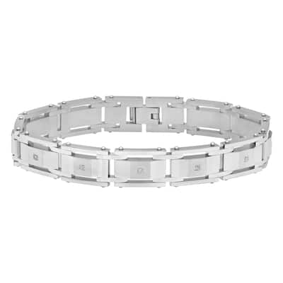 Steel Nation Stainless Steel Diamond Link Bracelet 0.05ctw