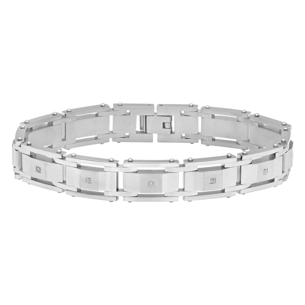 Steel Nation Stainless Steel Diamond Link Bracelet 0.05ctw