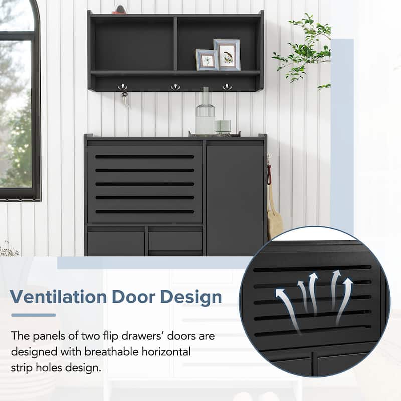 Shoe Storage Cabinet with Wall Cabinet, Breathable Flip Drawer Shoe Rack, Space-Saving Shoe Organizer Cabinet for Entryway