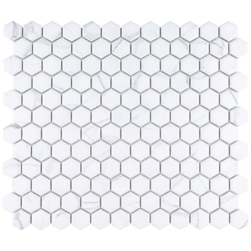 Merola Tile Carrione 1" Hex Matte Carrara 10-1/4" x 11-7/8" Porcelain Mosaic Floor and Wall Tile