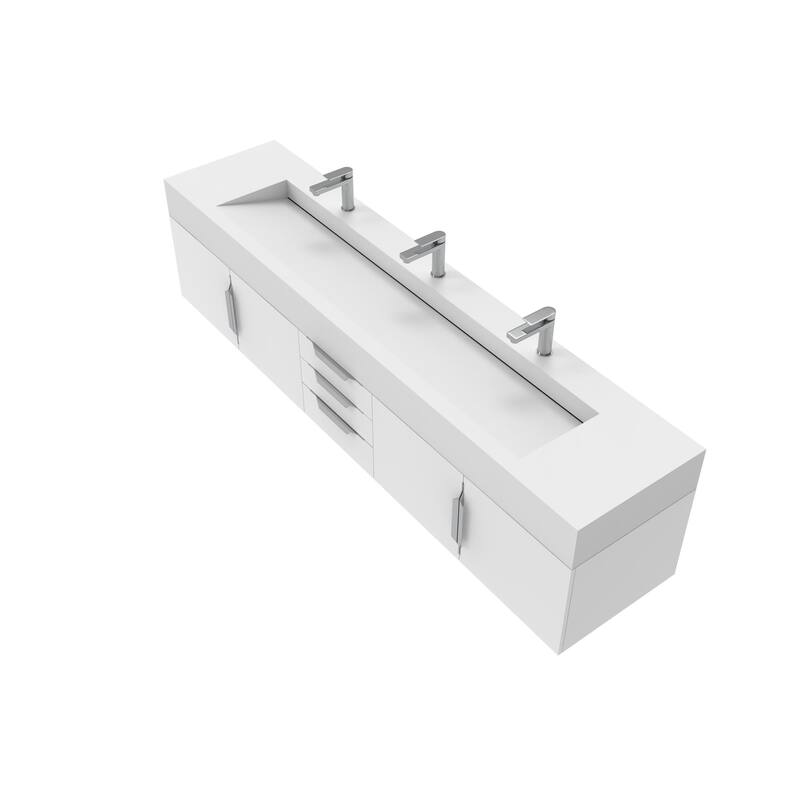 Nile 84" Wall Mounted Bathroom Vanity Set w/ White Top