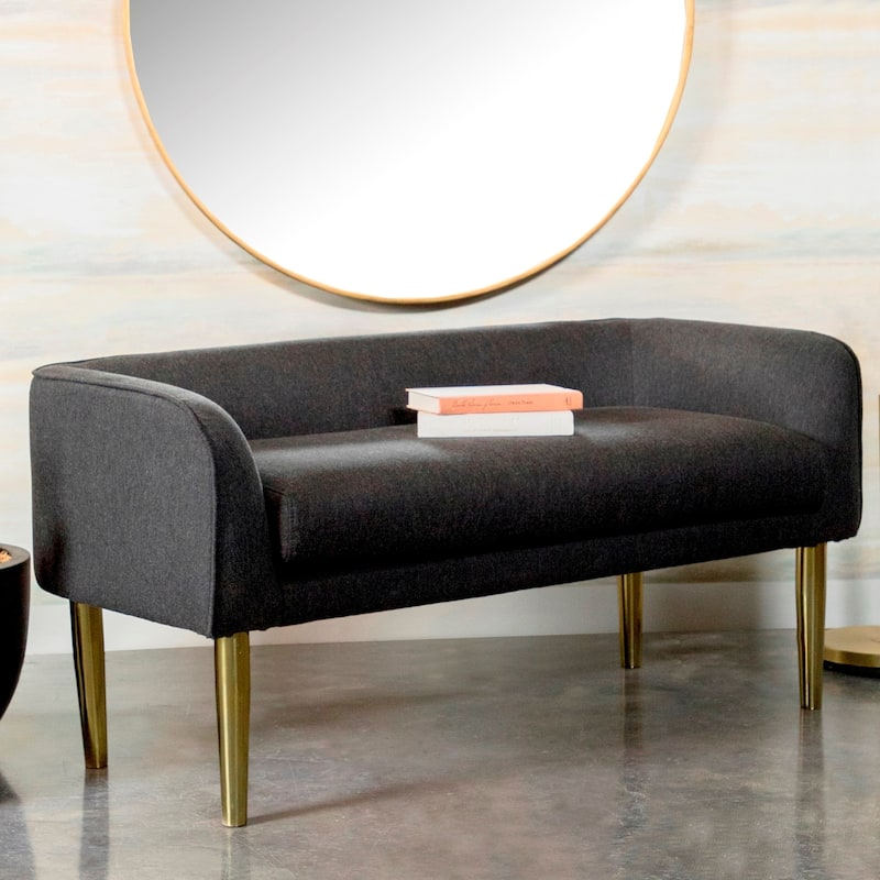 Mid Century Modern Design Dark Grey Upholstered Accent Bench
