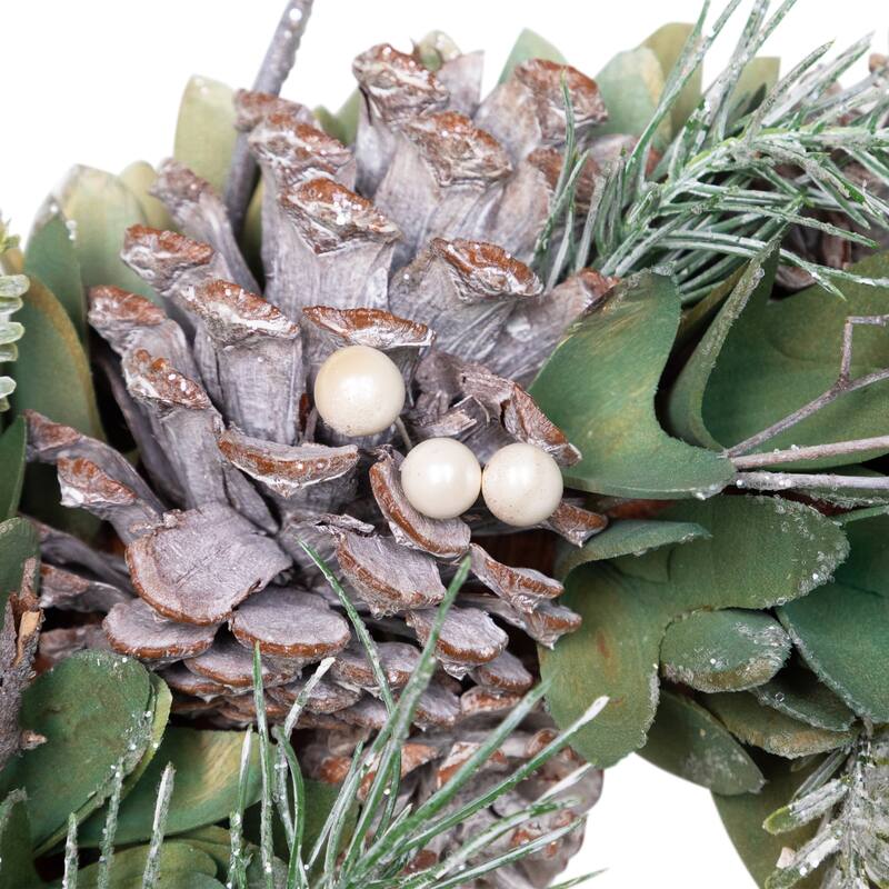 Frosted Pinecone and Wooden Petals Artificial Christmas Wreath -14" - Unlit