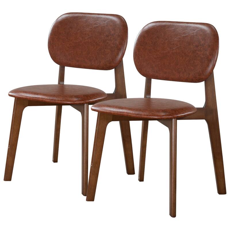 GDFStudio - Kelsey Mid-Century Modern Faux Leather Dining Chair with Solid Wood Base, Set of 2 - 21.1"W