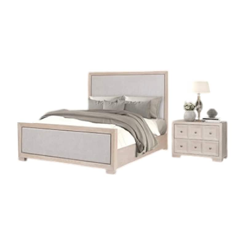 Kizie 4pc Queen Bedroom Set, Mirror, XL Nightstand, Tawny Brown, Gray