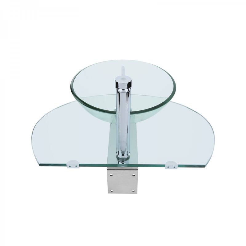 16.25" Corona Tempered Glass Wall Mount Bathroom Sink Round with Chrome Faucet and Drain