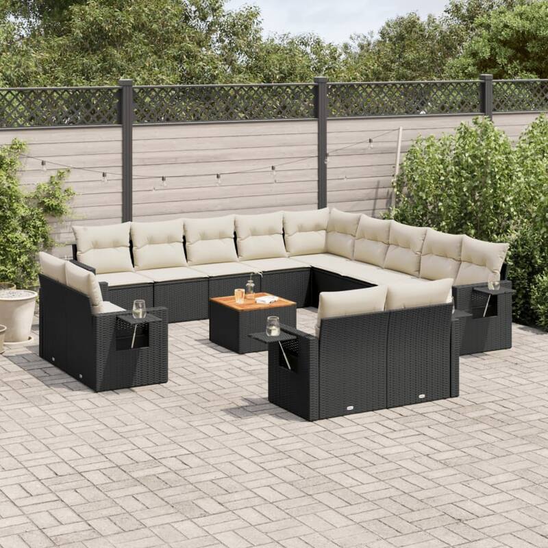 vidaXL Garden Sofa Set Black, Cream White - 24.4 x 25.8 x 27.2