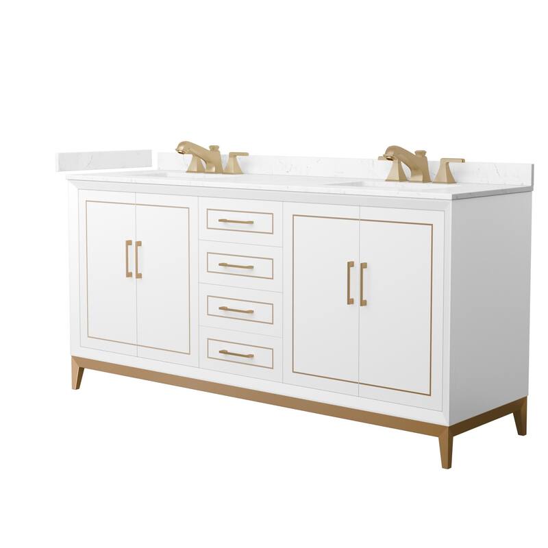 Wyndham Collection WCH5151-72D-VCA-US3MXX Marlena 72" Free Standing - White / Carrara Cultured Marble Top / Satin Bronze