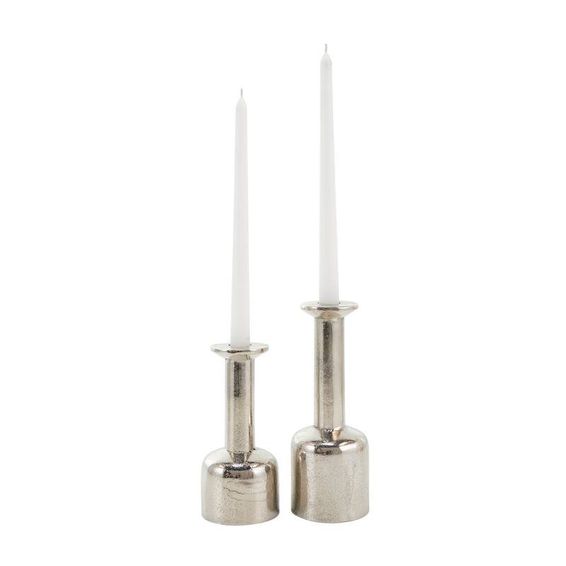 Gold or Silver Aluminum Metal Candle Holder with Rounded Bases (Set of 2)