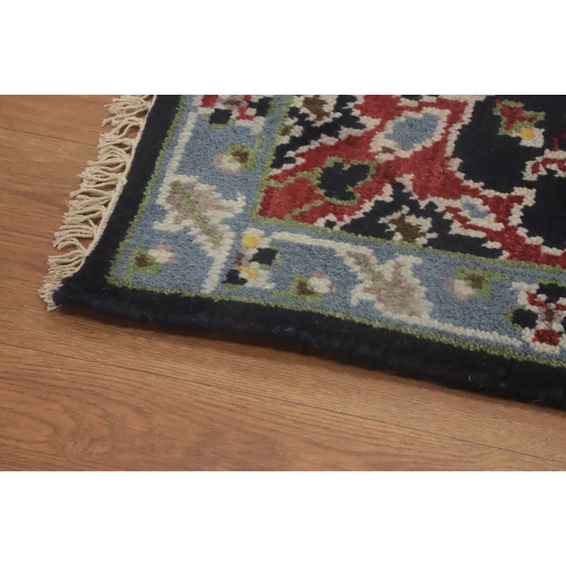 Hand-knotted Transitional Wool Carpet Blue Oushak Rug Oriental Carpet Floral Area Rug Oriental Carpet - 8' 0'' X 2' 7''