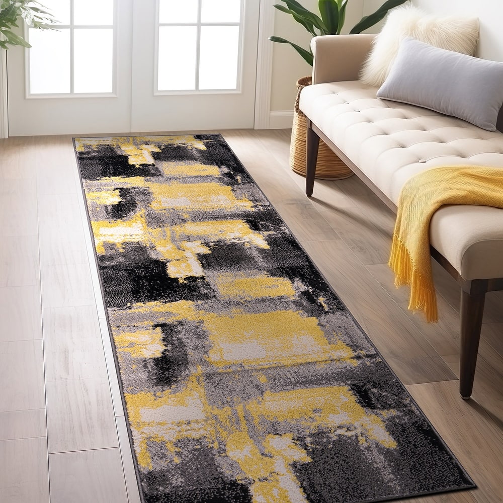 World Rug Gallery Contemporary Abstract Watercolor Yellow Area Rug