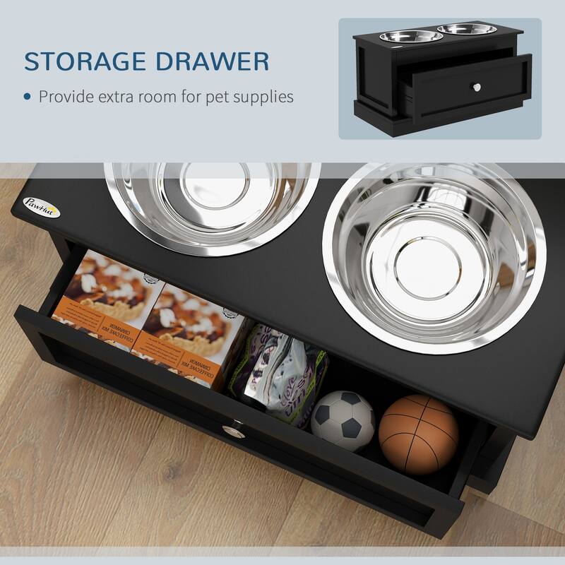 Large Elevated Dog Bowls with Storage Drawer Containing 11L Capacity, Raised Dog Bowl Stand Pet Food Bowl Dog Feeding Station