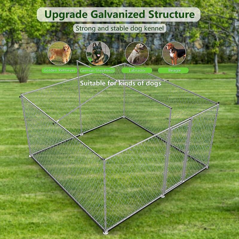 Large Dog Kennel Outdoor, Heavy Duty Outdoor Dog Kennel Chain Link Dog Cage Dog Playpen Dogs Run