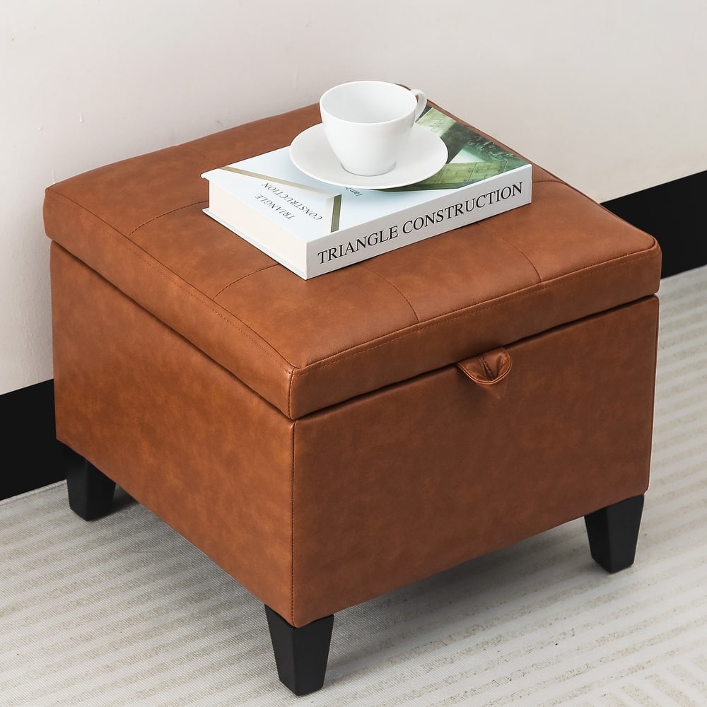 Adeco Faux Leather Tufted Flip Top Storage Ottoman