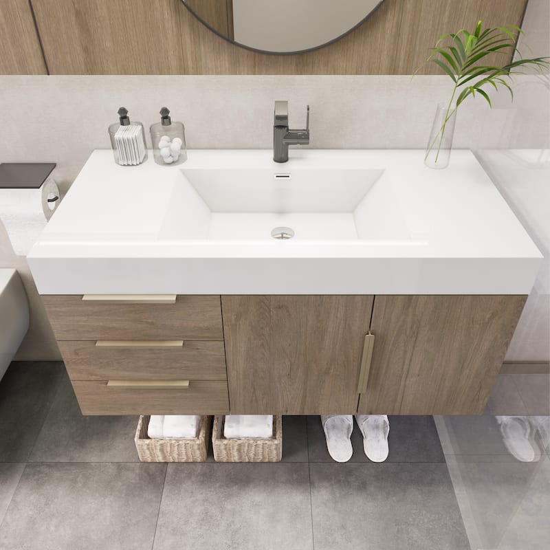 Noble 42" Wall Mounting Vanity (L Drawer) with Reinforced Acrylic Sink