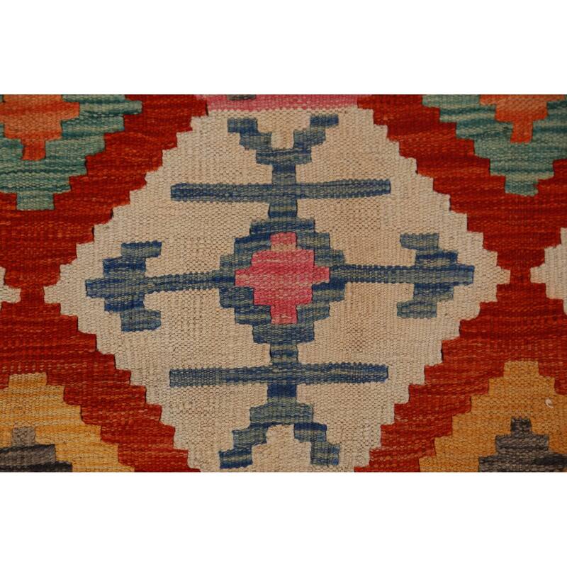 Geometric Kilim Large Rug Flatweave Multi-Color Wool Carpet - 10'2"x 15'11"