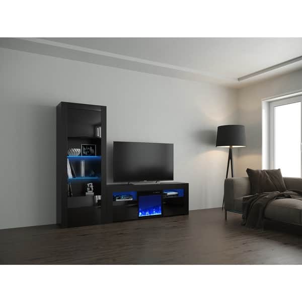 Shop Milano Set 145ef Bk Electric Fireplace Modern Wall Unit Entertainment Center Overstock 30721484