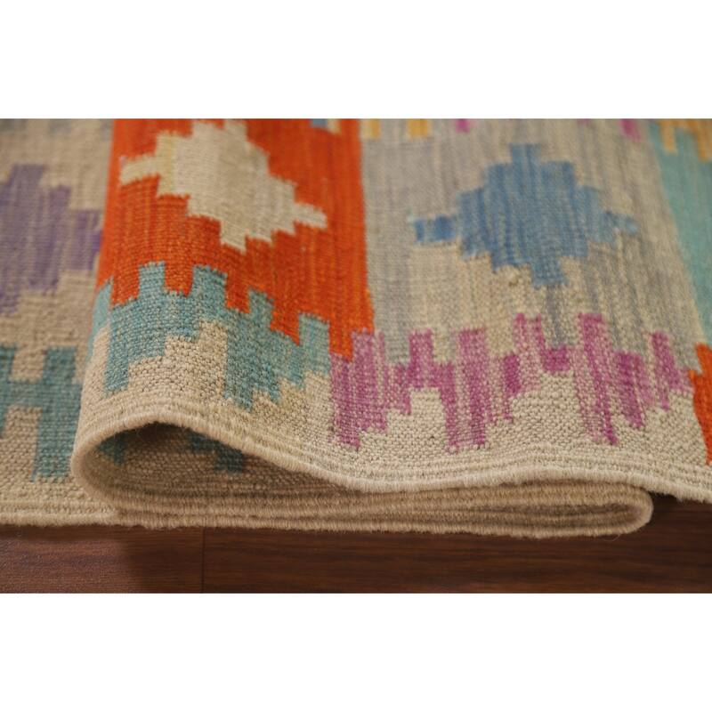 Hand Woven Oriental 100% Wool Carpet Southwestern Geometric Multi-Colored Kilim Area Rug - 6' 9'' X 4' 11''